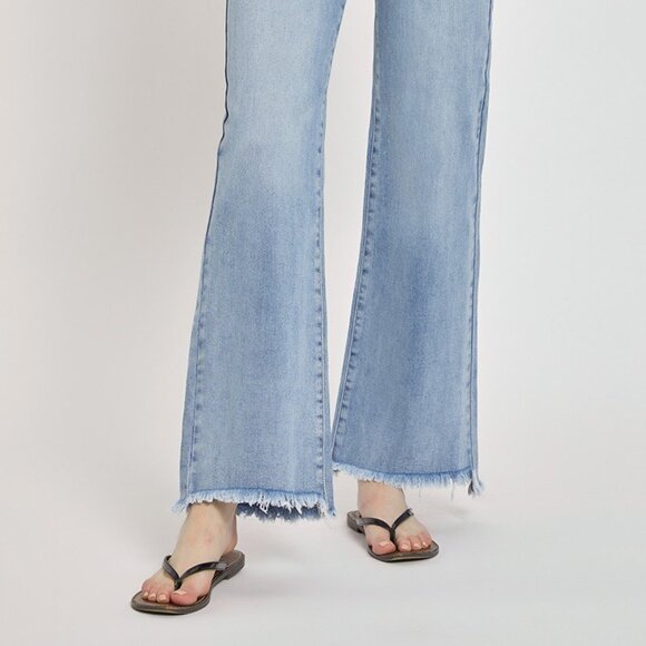 Risen High Rise Wide Leg Jeans Frayed Cuff - Picture 3 of 6
